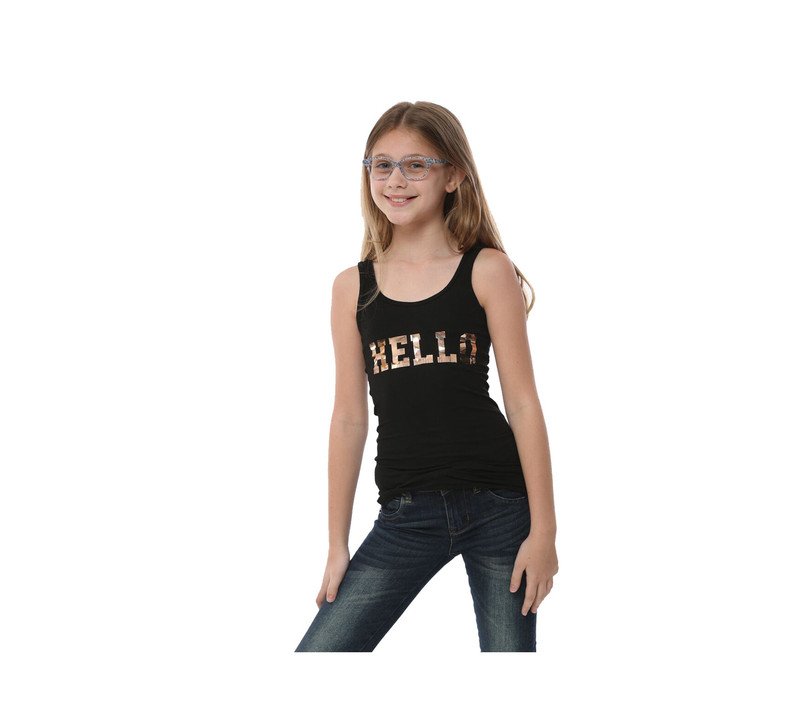 BLACK LAYER TANK WITH ROSE GOLD FOIL "HELLO"