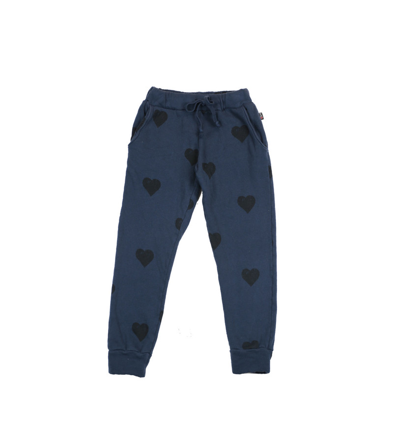 MIDNIGHT TERRY FLEECE BLACK HEART PRINT SWEAT POCKET PANTS WITH CUFFS