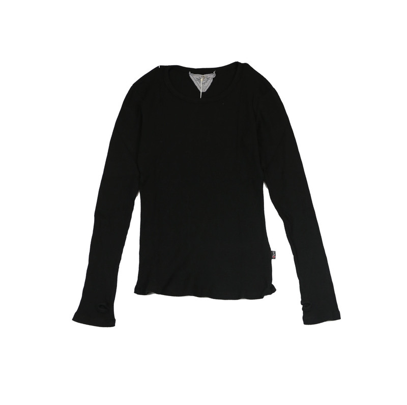 BLACK LONG SLEEVE THERMAL MODAL LYCRA CREW TOP WITH THUMBHOLE