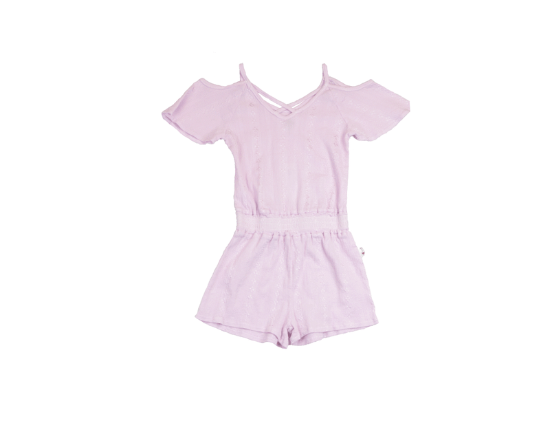 BLUSHING PINK RAYON EMBROIDERY GAUZE COLD SHOULDER ROMPER