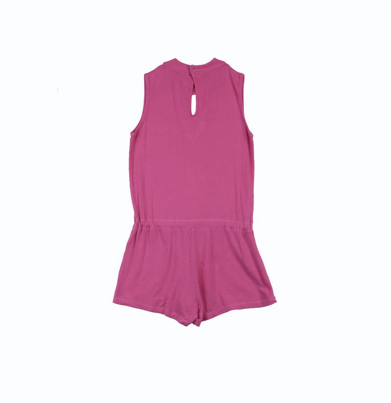 HOT PINK V CHOKER NECK ROMPER BACK VIEW