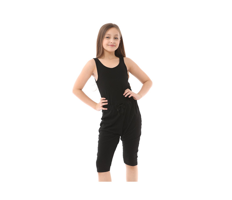 BLACK JERSEY SLOUGHY HAREM ROMPER