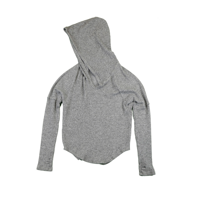 GREY HEATHER LONG SLEEVE HOODED CONTRAST KNIT