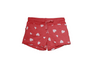 V RED BURNOUT HEARTS PRINT RAW SHORTS WITH BACK POCKET