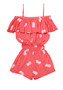 CORAL WHITE PINEAPPLE RUFFLE ROMPER SMOCKING WAIST