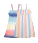 MULTI OMBRE CORAL BLUE STRIPES RUFFLE SUN DRESS