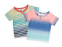 MULTI-COLOR STRIPES AND OMBERE SHORT SLEEVE NOTCH TEE