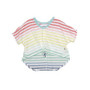 MULTI-COLOR STRIPES SHORT SLEEVE TIE FRONT V-NECK TOP
