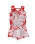 RED TIE DYE STRIPES SLEEVELESS V-NECK ROMPER