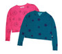 FUCHSIA HAPPY FACE & TEAL PINK STARS PRINT LONG SLEEVE BOXY TEE WITH THUMBHOLES