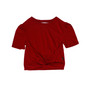C RED PUFF SLEEVE KNOTTED TEE