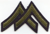 Pair WWII Private First Class Rank Stripes Dense Olive Green Embroidery on Wool