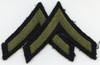 Pair WWII Private First Class Rank Stripes Olive Green Embroidery Green Backing