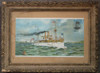 Beautiful & Brightly Colored Span-Am War Litho Print of USS Maine with Original Frame