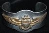Great, Nicely Worn WWII USN Pilot Bracelet Hand-Engraved with Gilt Sterling Wing