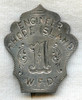 Hand Engraved 1870s Steam Fire Engine Co. #1 (RI Ones) Engineer Badge from Westerly FD