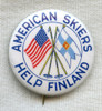 WWII "American Skiers Help Finland" Celluloid Donation Pin <p> NO LONGER AVAILABLE