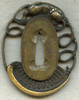 Lovely Mid-19th C. Brass Japanese Tanto Tsuba with Abalone Shell & Dog