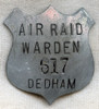 WWII Air Raid Warden Badge from Dedham, Massachusetts