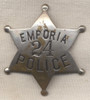 1880s-1890s Emporia, Kansas Police "Lawman" Badge