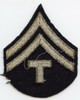 Single WWII US Army Rank Stripes for Technician 5th Grade Olive Drab Open Embroidery on Wool