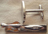 Funky Late 1950s Rhodium-Plated Cuff Link & Tie Bar Set in Box
