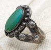 Wonderful Old Pawn 1920's - 30's Navajo Silver & Green Turquoise Ring w great Details size 4.25