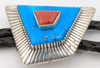 Beautiful Vintage 1970's - 80's Modern Design Navajo Bolo in Silver, Coral, & Morenci Turquoise