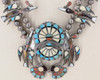Incredible 1950s-60s Zuni Silver Turquoise Coral Water Bird Squash Blossom Necklace by Fred Bowannie