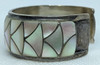 Stunning 1970s-1980s Zuni Silver (Heavy) & MOP Fish Scale Inlay Bracelet by Orlinda Natewa