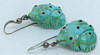 Rare Old Zuni Frog Fetish Earrings in Turquoise & Jet with Red Agate Eyes