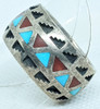 Lovely Heavy Vintage Silver & Turquoise & Coral Ring by Navajo Artist Clyde Woody