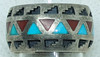 Lovely Heavy Vintage Silver & Turquoise & Coral Ring by Navajo Artist Clyde Woody