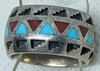 Lovely Heavy Vintage Silver & Turquoise & Coral Ring by Navajo Artist Clyde Woody