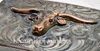 Classic Early 1930s Unmarked Srour Trophy Buckle in Sterling & 10K with Ruby Eyes On Hand Tooled Leather Belt