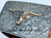 Classic Early 1930s Unmarked Srour Trophy Buckle in Sterling & 10K w/Ruby Eyes On pressed Belt