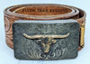 Classic Early 1930s Unmarked Srour Trophy Buckle in Sterling & 10K w/Ruby Eyes On pressed Belt