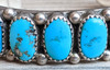 Lovely Vintage 1960s Navajo Silver Bracelet by Juliana Williams with 17 Sleeping Beauty Cabochons