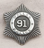 Beautiful LARGE 1910s 2nd Issue Dallas Police  6 p Starburst Badge #91 by C.G. Braxmar