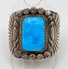 Large Heavy Silver, Morenci Turquoise Mens Ring ca 1990s by Celebrated Navajo Artist Henry T. Morris
