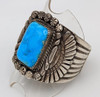 Large Heavy Silver, Morenci Turquoise Mens Ring ca 1990s by Celebrated Navajo Artist Henry T. Morris
