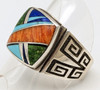 Gorgeous Modernist Navajo Silver Turquoise Lapis Onyx & Spiny Oyster Inlay Ring by Kenneth Bitsie