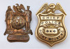 Great 1910s - 1920s 10K Gold Chief of Police Jacket Badge from Rocky Point NC with Plated Hat Badge