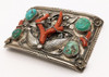 Fantastic Huge 1950s-1960s Zuni Silver Coral & Cerrillos Turquoise Buckle w Snake by OTHO