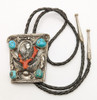 Fantastic Huge 1950s-1960s Zuni Silver Coral & Cerrillos Turquoise Bolo Tie w Snake by OTHO