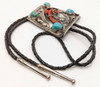 Fantastic Huge 1950s-1960s Zuni Silver Coral & Cerrillos Turquoise Bolo Tie w Snake by OTHO