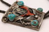 Fantastic Huge 1950s-1960s Zuni Silver Coral & Cerrillos Turquoise Bolo Tie w Snake by OTHO