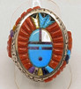 Incredible Large Cobblestone Inlay Sun face Ring by Navajo Artist Wilbert Manning Sz10