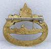 Ext Rare Late WWI Prussian M1918 U-Boat Badge by Meybauer in Gilt Brass with Original Green Paint