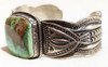 Heavy Large Deeply Stamped Navajo Silver & Royston Turquoise Bracelet by Darrell Cadman